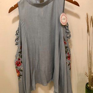 Umgee Blue Floral Flowy Top